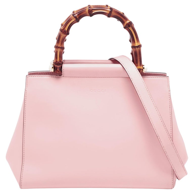 Gucci Pink Leather Small Nymphaea Bamboo Tote For Sale at 1stDibs