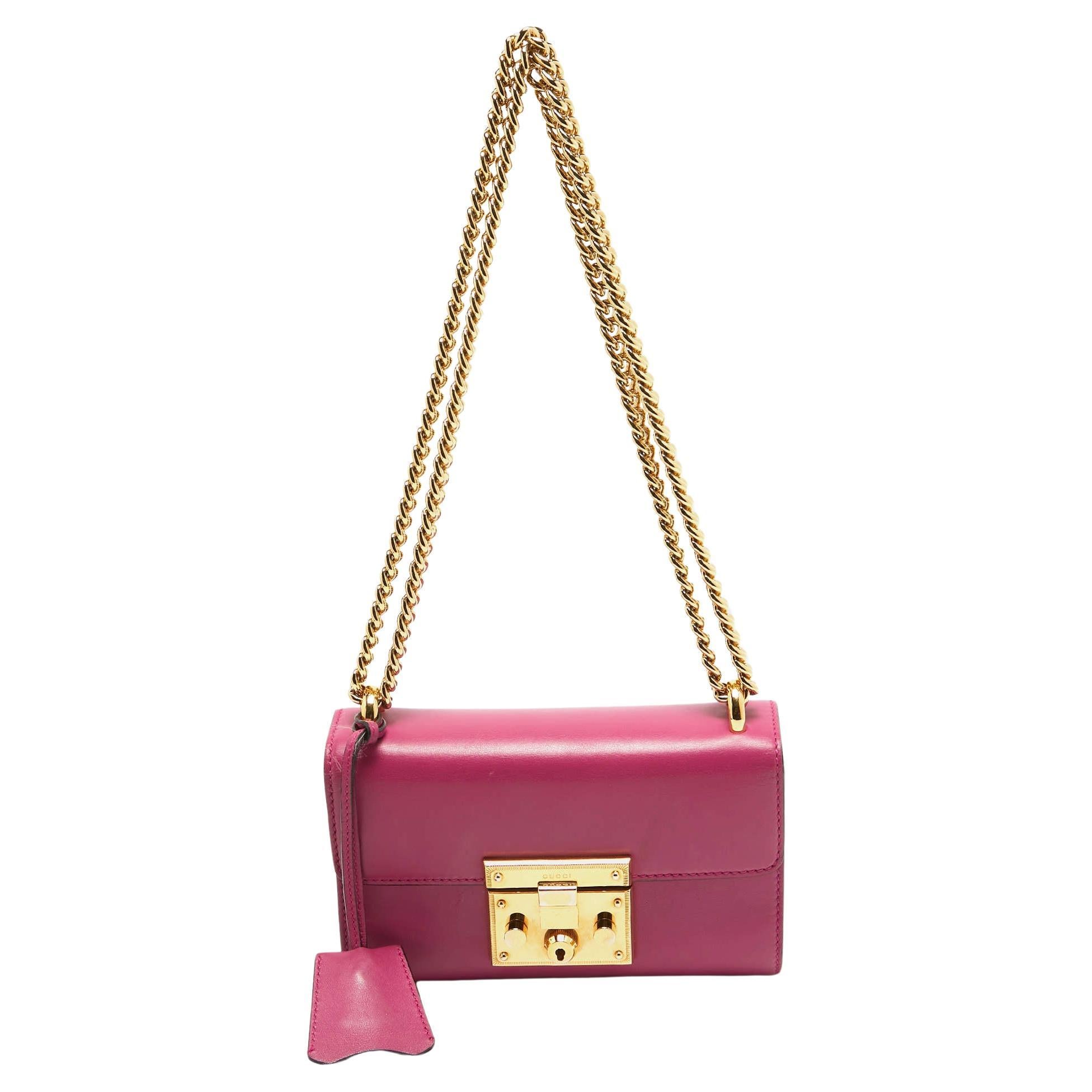 Gucci Pink Leather Small Padlock Shoulder Bag For Sale