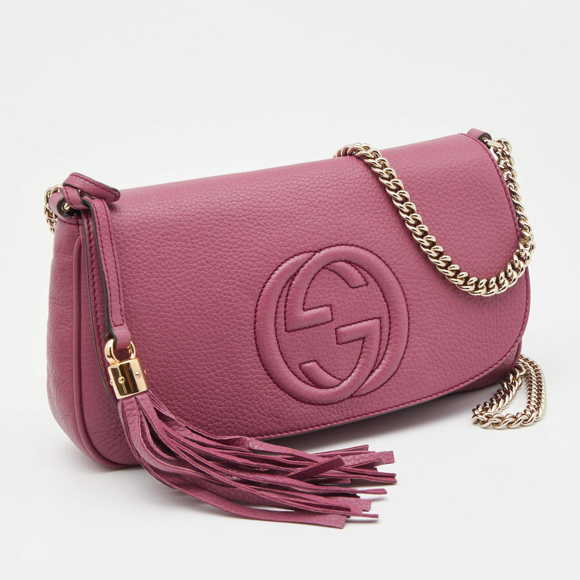 Women's Gucci Pink Leather Soho Chain Crossbody Bag