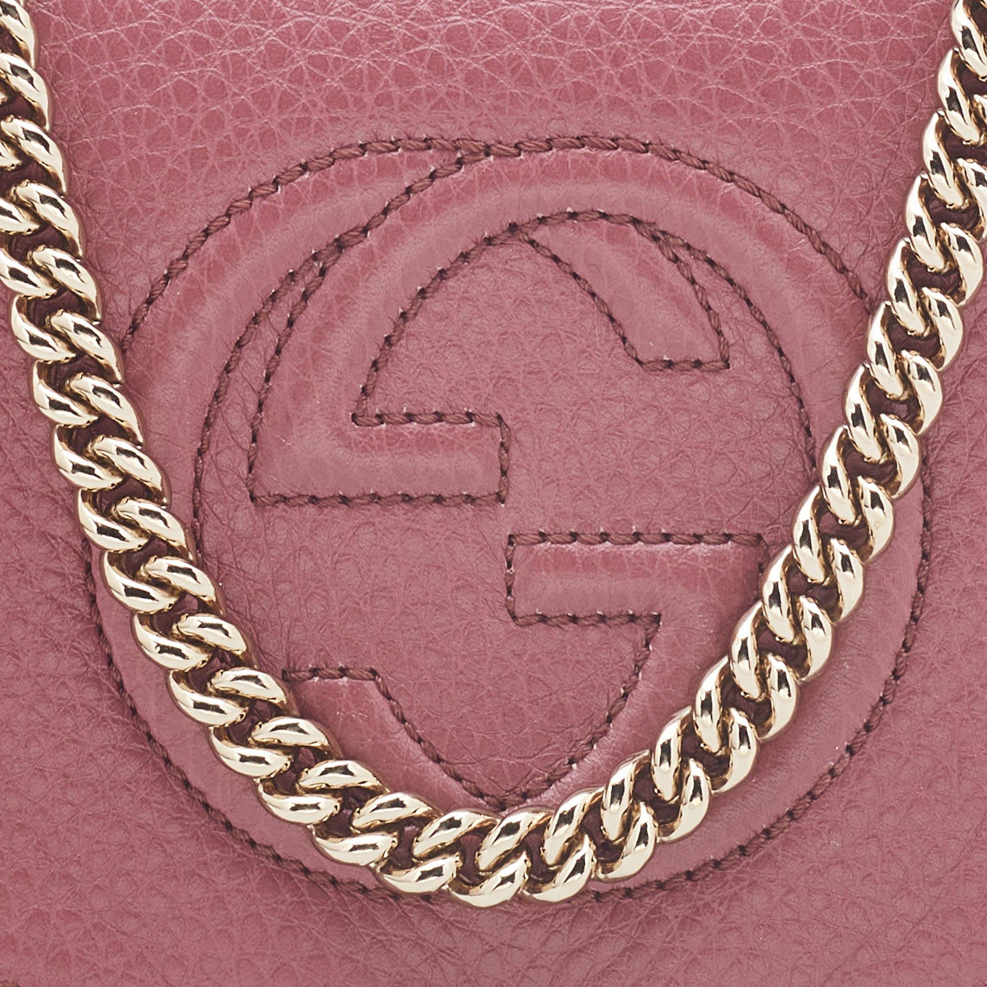 Gucci Pink Leather Soho Flap Chain Crossbody Bag 6