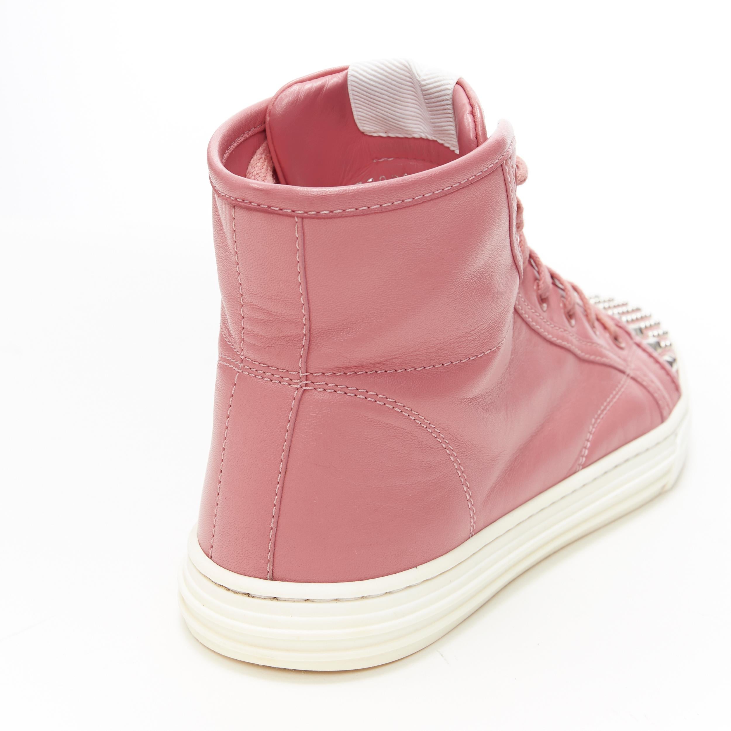 GUCCI pink leather studded toe cap high top casual sneakesr EU36.5 2