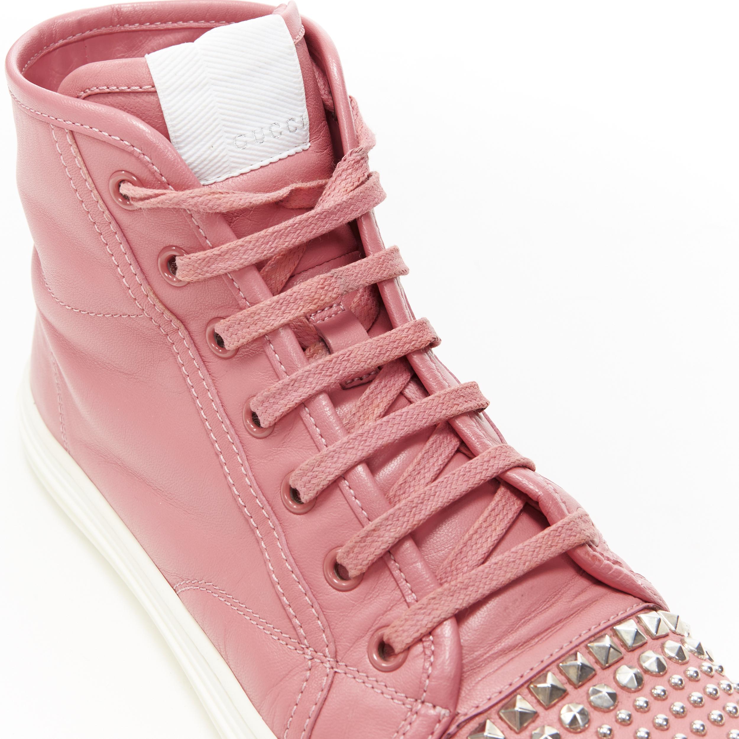 Women's GUCCI pink leather studded toe cap high top casual sneakesr EU36.5