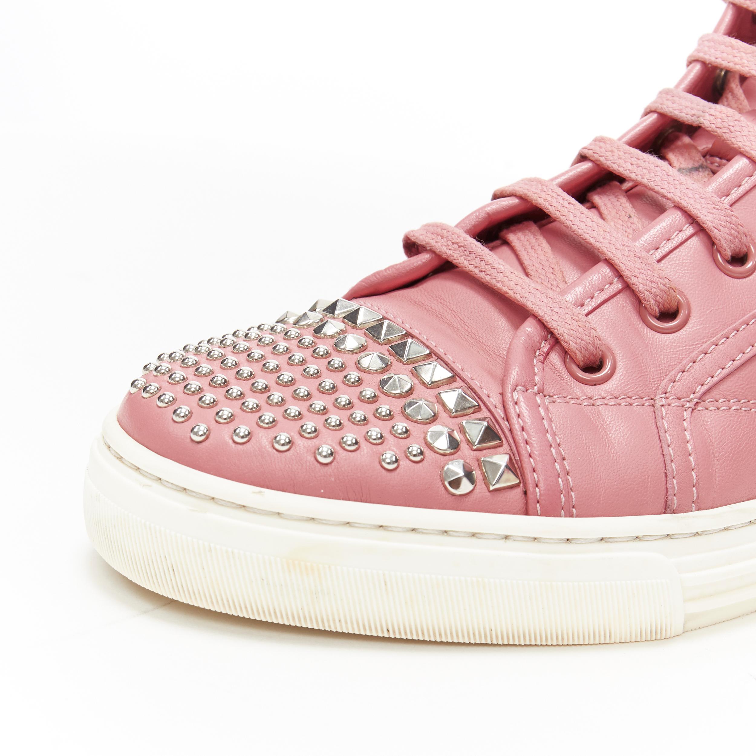 GUCCI pink leather studded toe cap high top casual sneakesr EU36.5 1