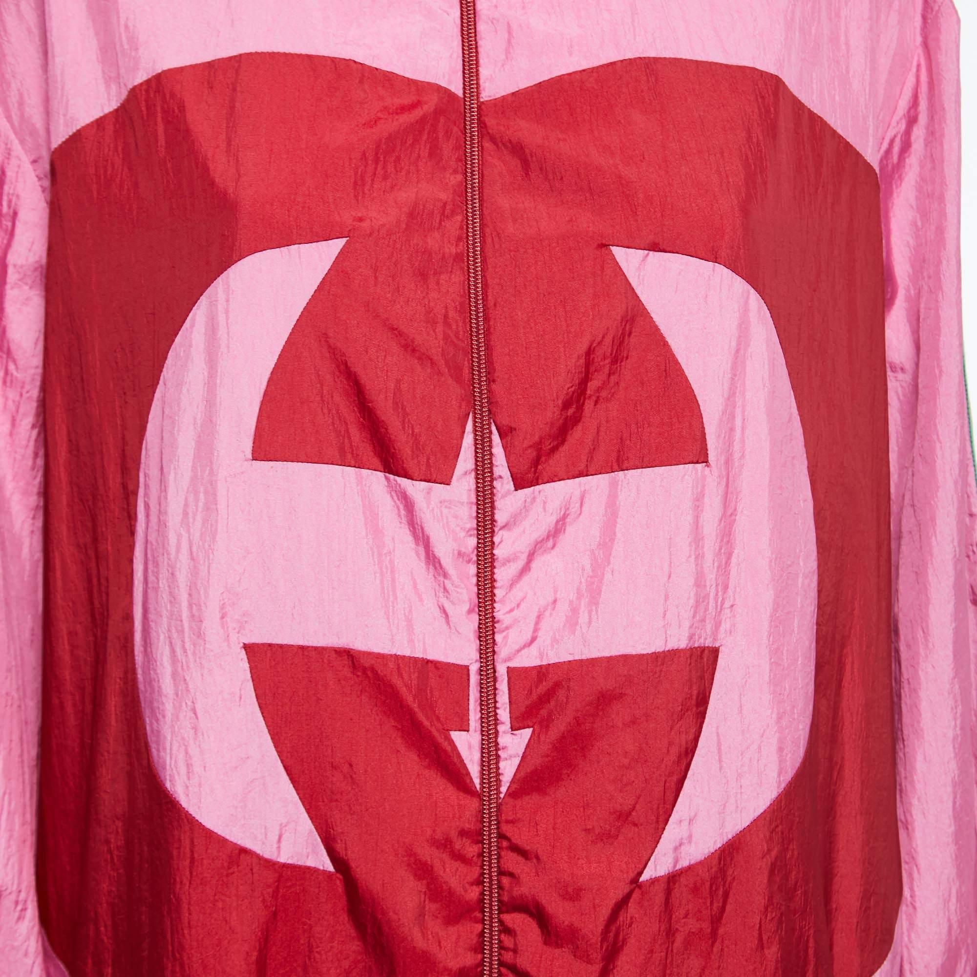 Women's Gucci Pink Logo Colorblock Web Striped Bomber Jacket M