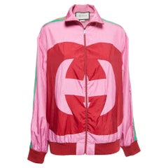 Gucci Pink Logo Colorblock Web Striped Bomber Jacket M
