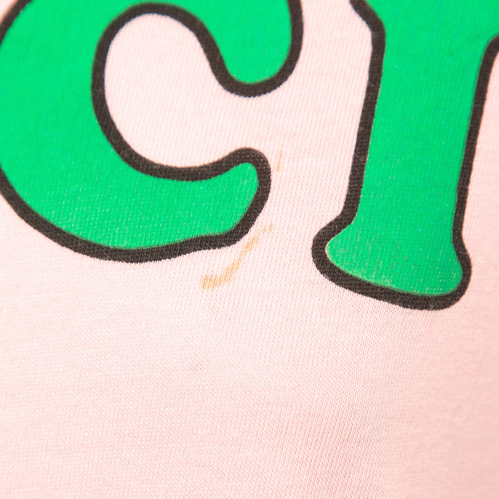 Beige Gucci Pink Logo Deer Print Cotton Half Sleeve T-Shirt S