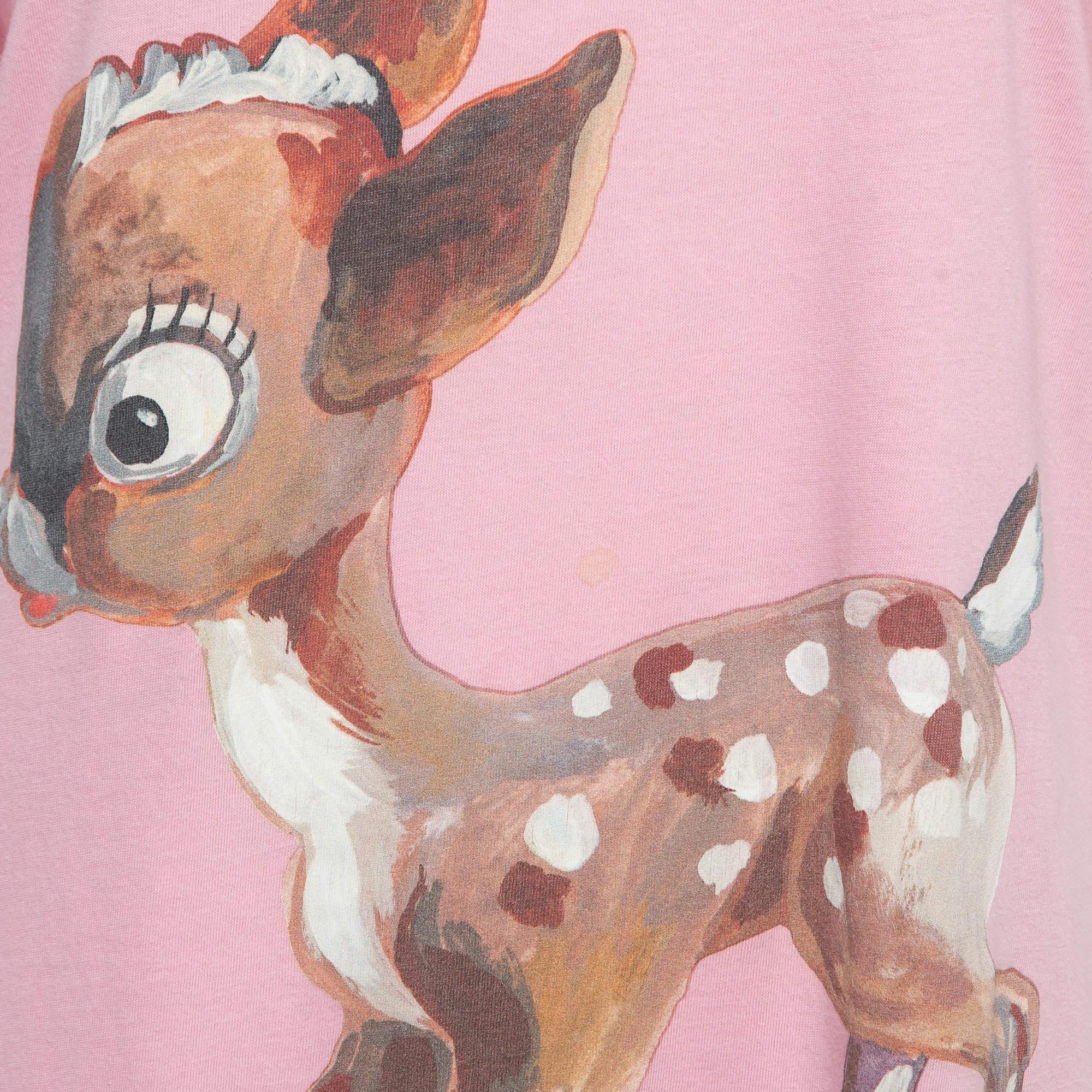 Gucci Pink Logo Deer Print Cotton Half Sleeve T-Shirt S In Excellent Condition In Dubai, Al Qouz 2