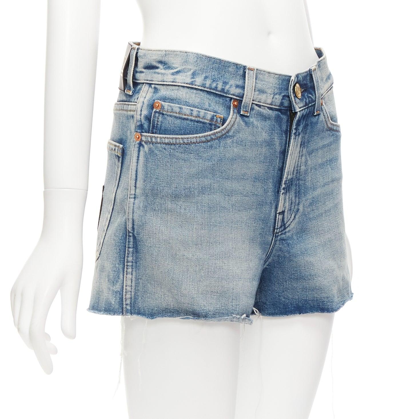 GUCCI pink logo graffiti red strawberry patch blue denim cut off shorts 22
