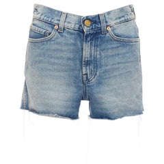 GUCCI pink logo graffiti red strawberry patch blue denim cut off shorts 22"