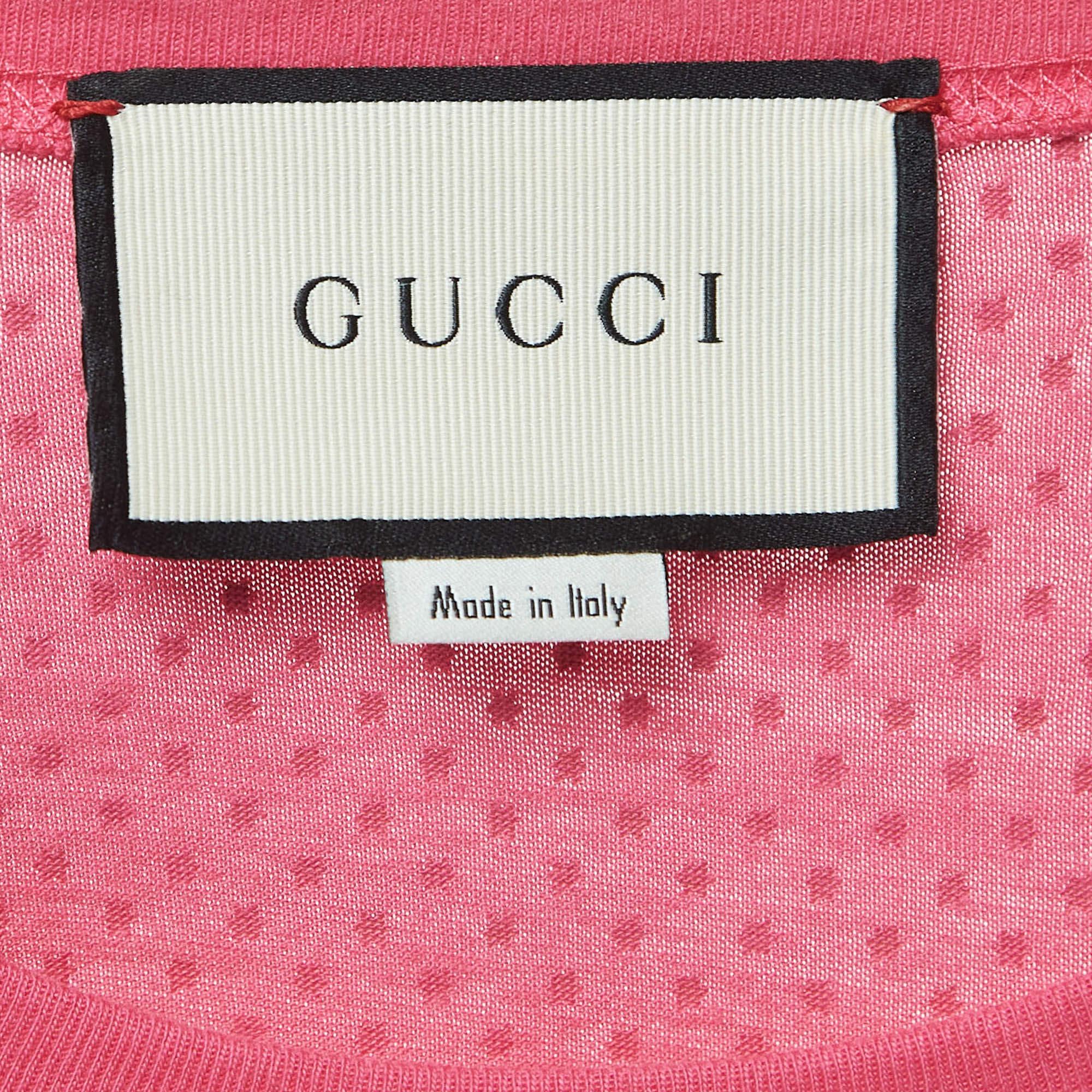 Gucci Pink Logo Printed Cotton Oversized T-Shirt S For Sale 1