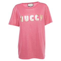 Gucci Rosa Logo bedrucktes T-Shirt aus Baumwolle in Übergröße S