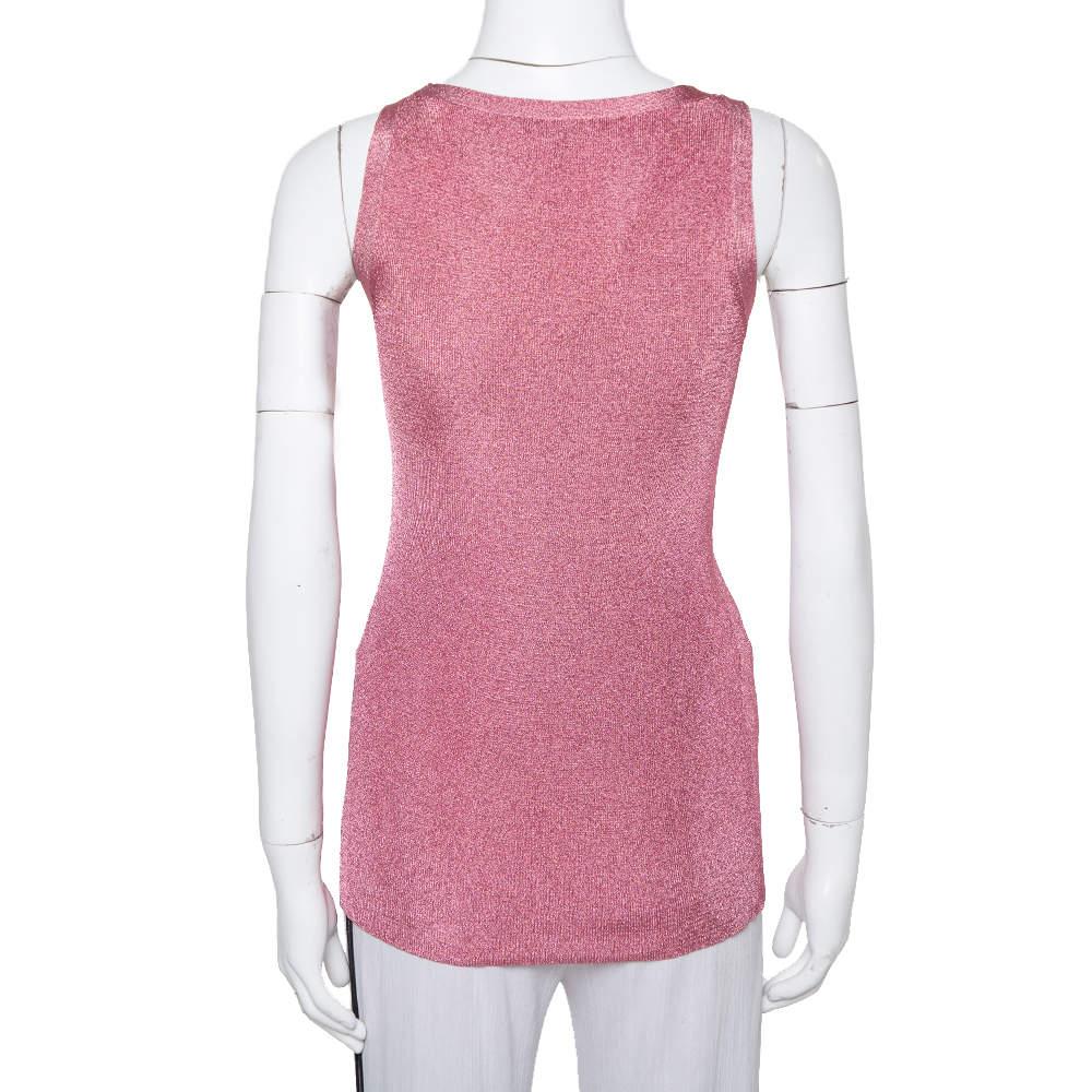 Gucci Pink Lurex Knit Tank Top XXS In Good Condition In Dubai, Al Qouz 2