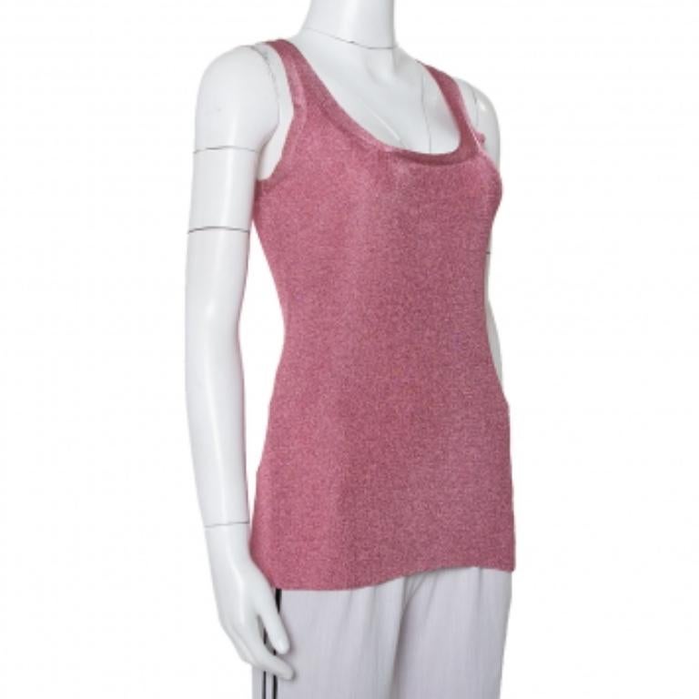 Gucci Pink Lurex Knit Tank Top XXS In Good Condition For Sale In Dubai, Al Qouz 2