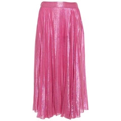 Gucci Pink Lurex Silk Pleated Midi Skirt S