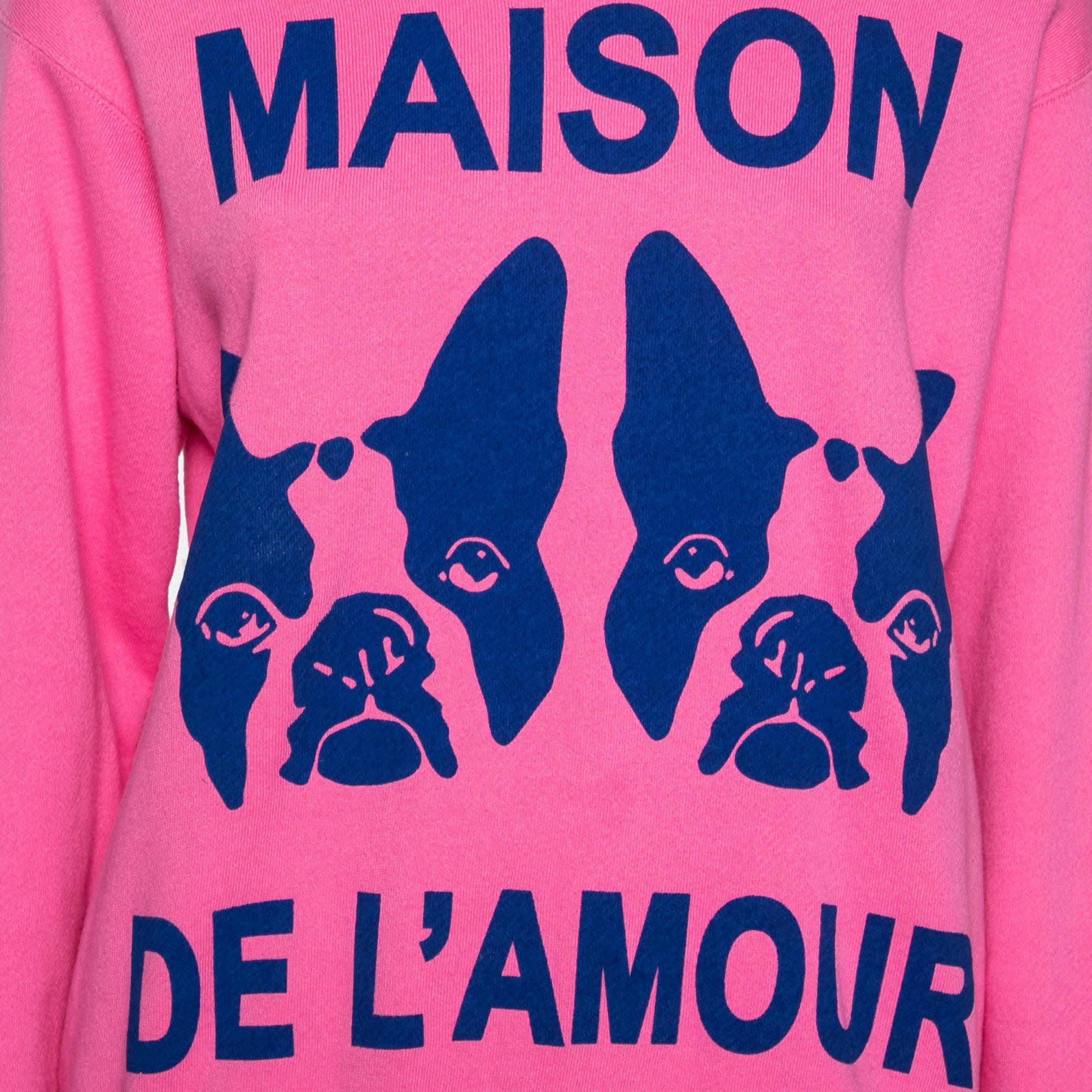 Gucci Pink Maison de l'Amour Bosco and Orso Printed Cotton Sweatshirt XXS In Excellent Condition For Sale In Dubai, Al Qouz 2