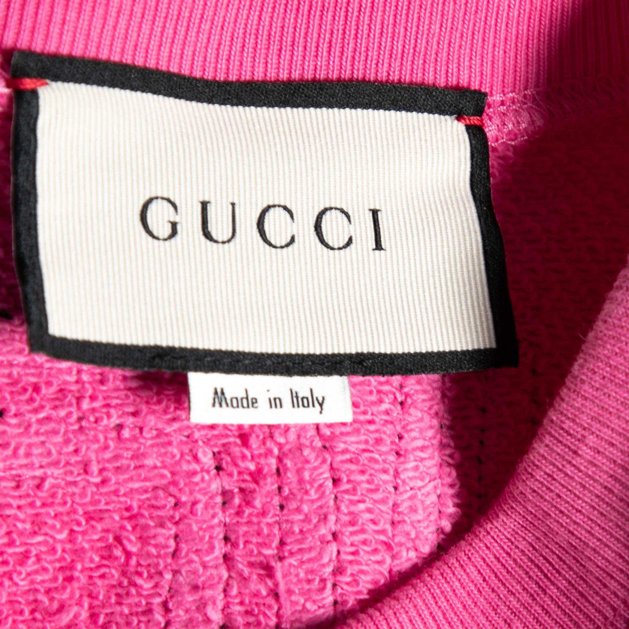 Women's Gucci Pink Maison de l'Amour Bosco and Orso Printed Cotton Sweatshirt XXS For Sale