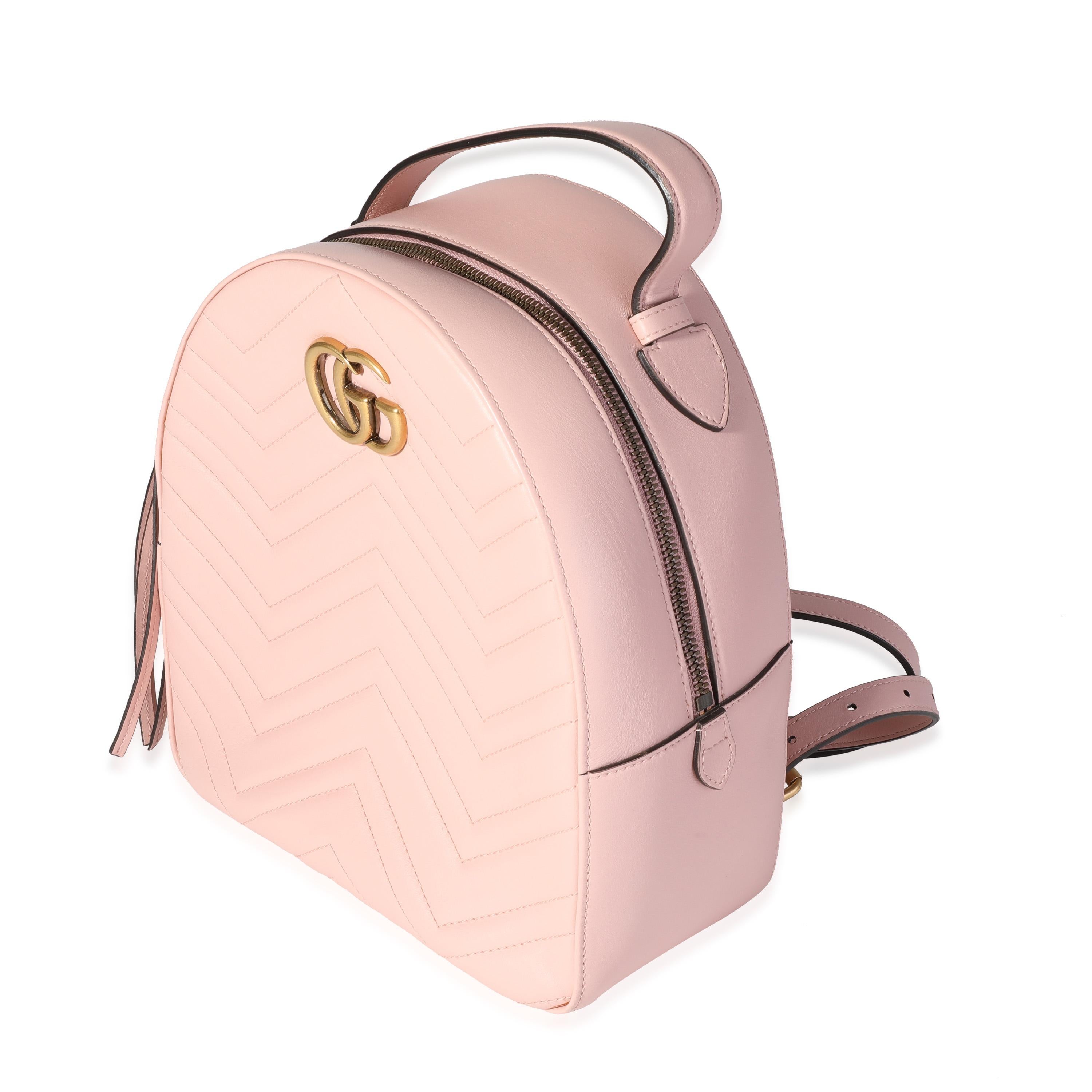 White Gucci Pink Matelassé Calfskin GG Marmont Dome Backpack For Sale