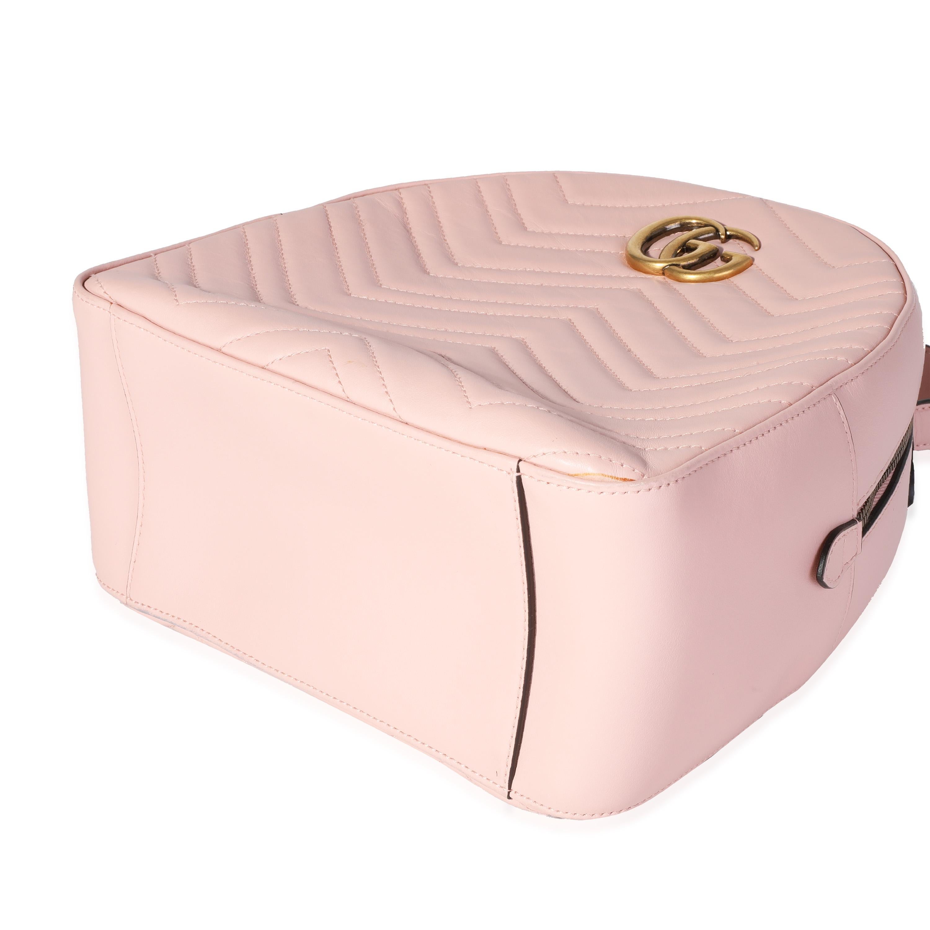 Gucci Pink Matelassé Calfskin GG Marmont Dome Backpack In Excellent Condition For Sale In New York, NY