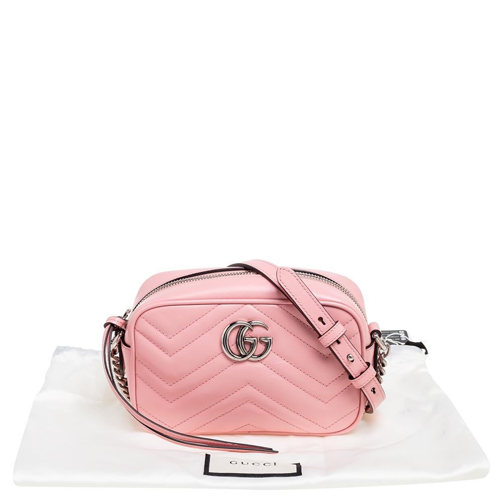 Gucci Pink Matelassé Leather GG Marmont Camera Crossbody Bag 5