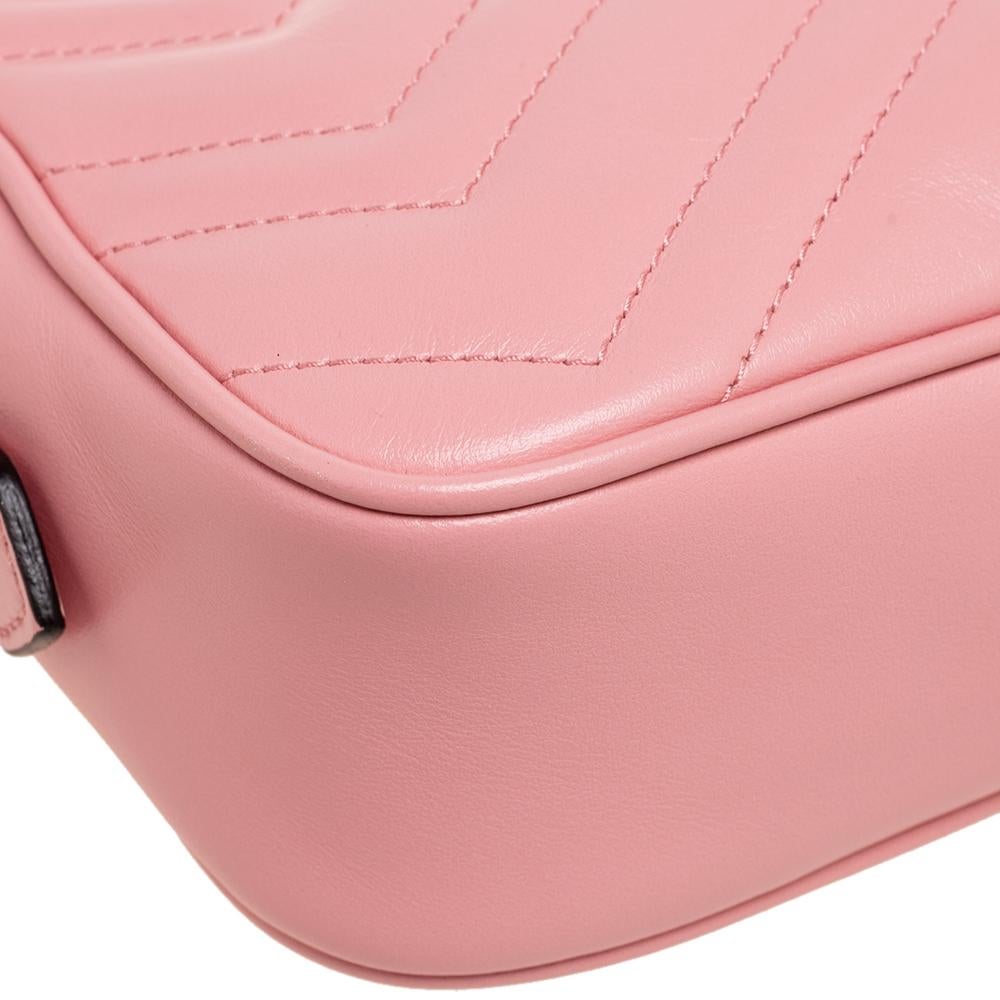 Gucci Pink Matelassé Leather GG Marmont Camera Crossbody Bag In Excellent Condition In Dubai, Al Qouz 2