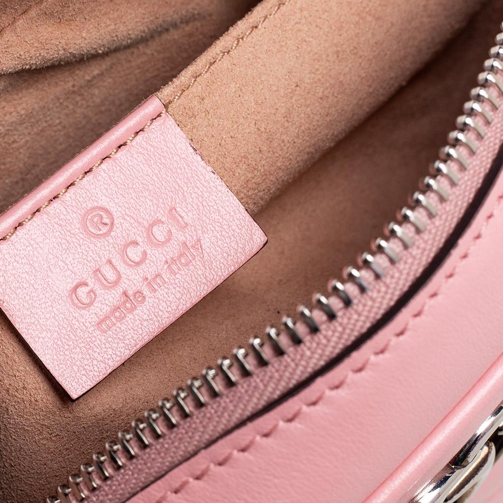 Women's Gucci Pink Matelassé Leather GG Marmont Camera Crossbody Bag