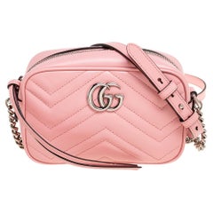 Gucci Pink Matelassé Leather GG Marmont Camera Crossbody Bag