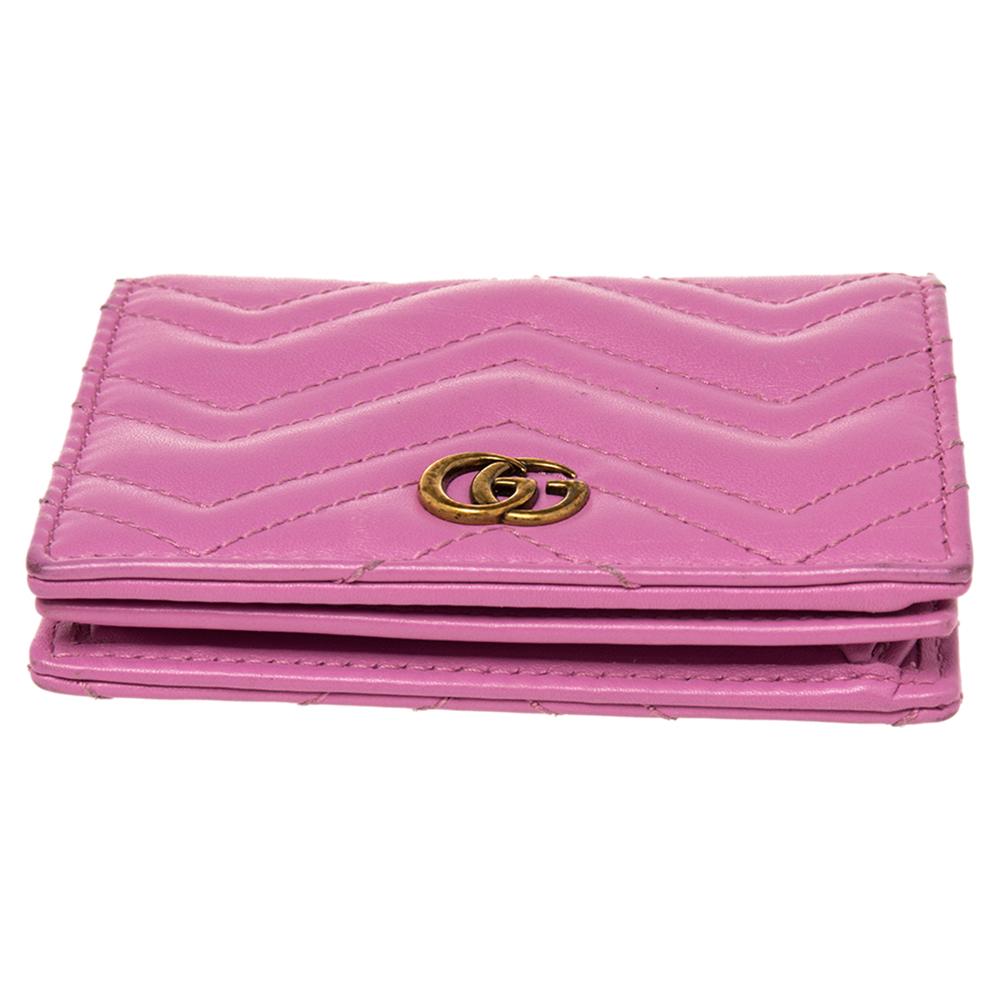 Gucci Pink Matelassé Leather GG Marmont Card Case 6