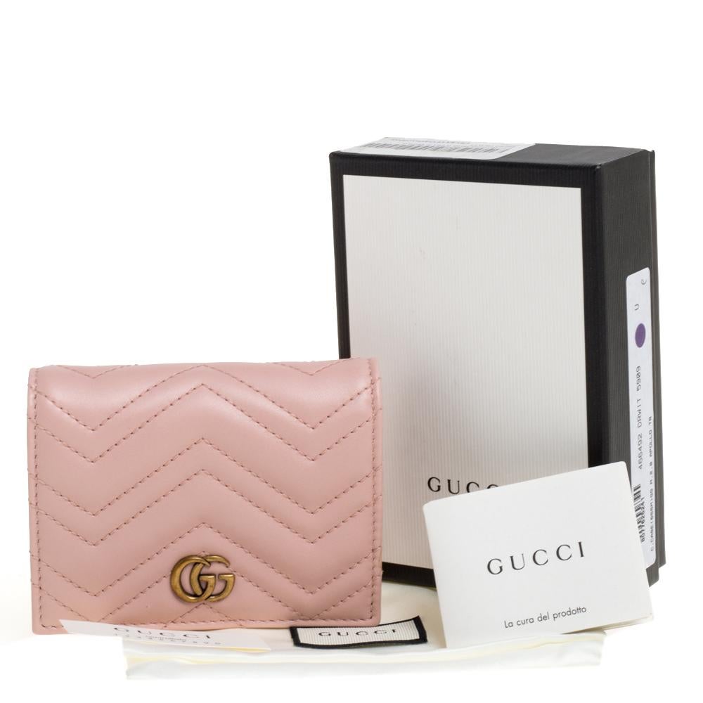 Gucci Pink Matelasse Leather GG Marmont Card Case 3