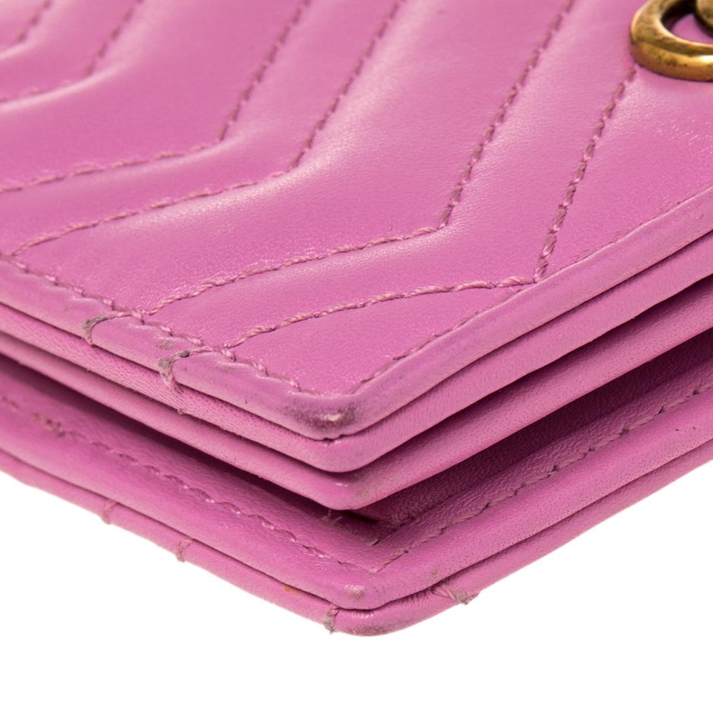 Women's Gucci Pink Matelassé Leather GG Marmont Card Case