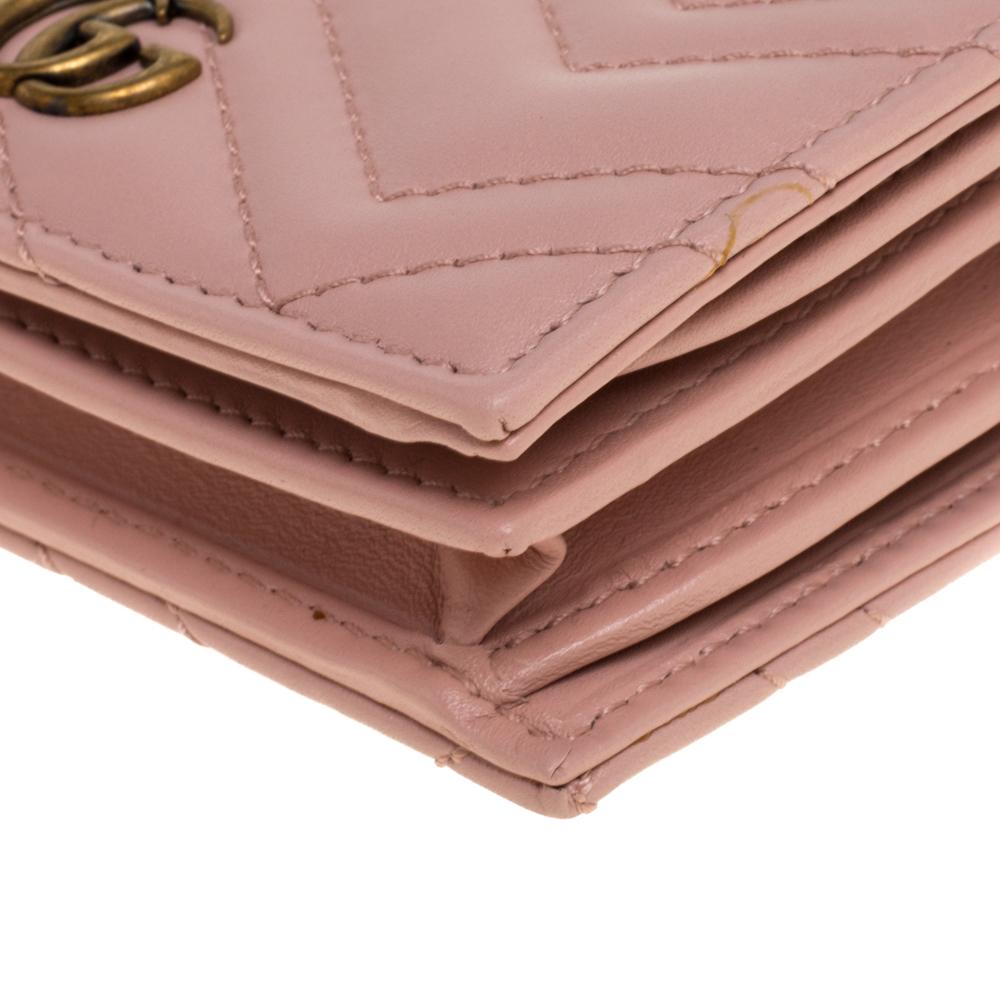 Beige Gucci Pink Matelasse Leather GG Marmont Card Case