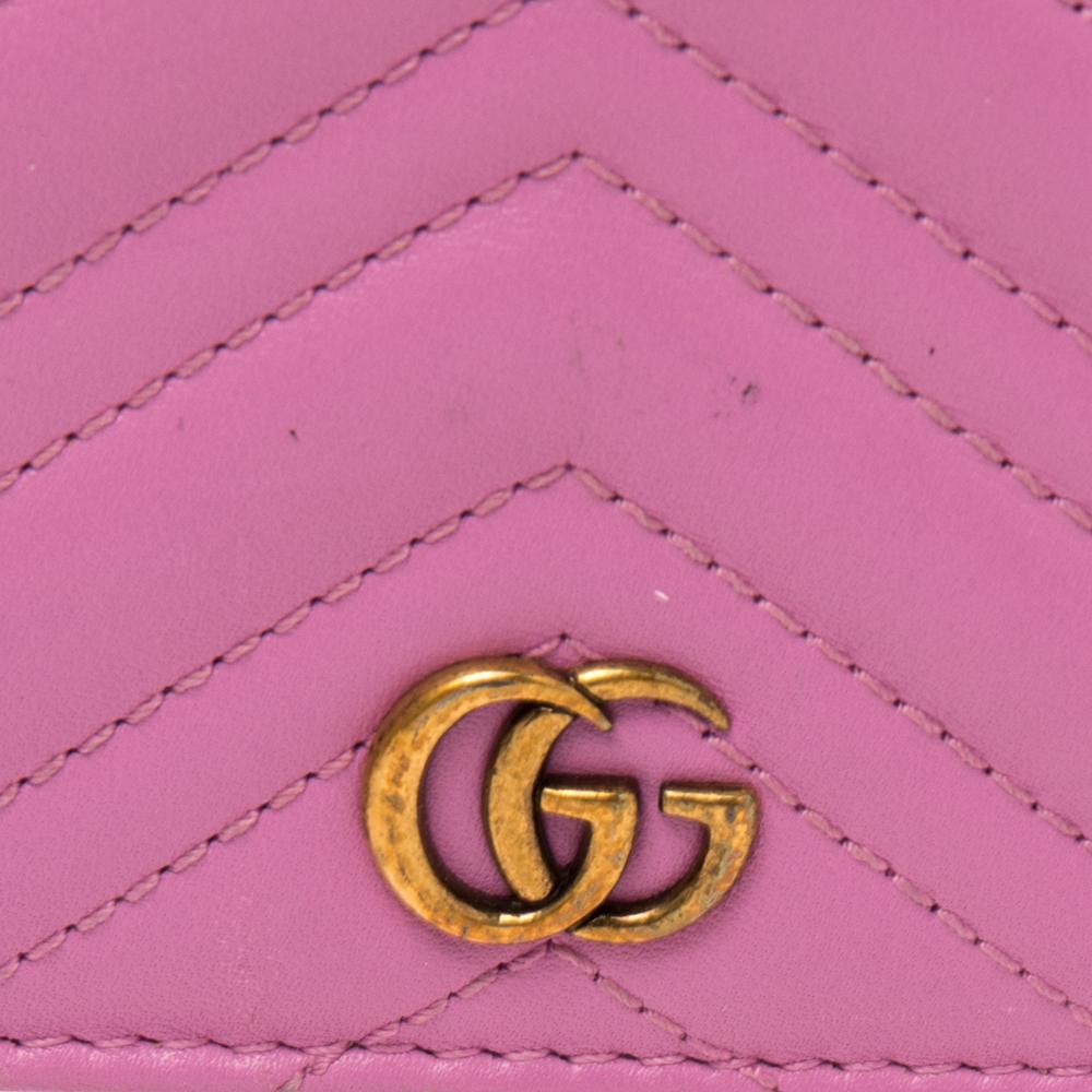 Gucci Pink Matelassé Leather GG Marmont Card Case 2
