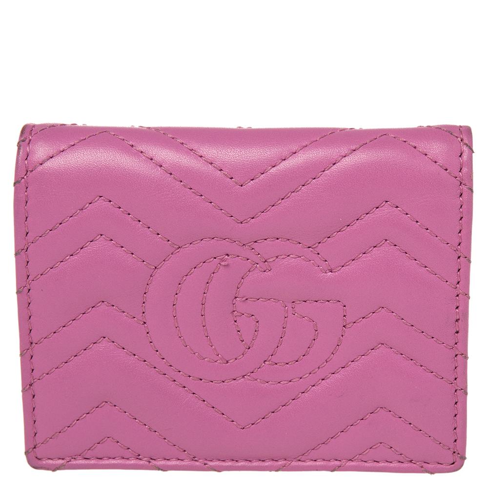 Gucci Pink Matelassé Leather GG Marmont Card Case 3