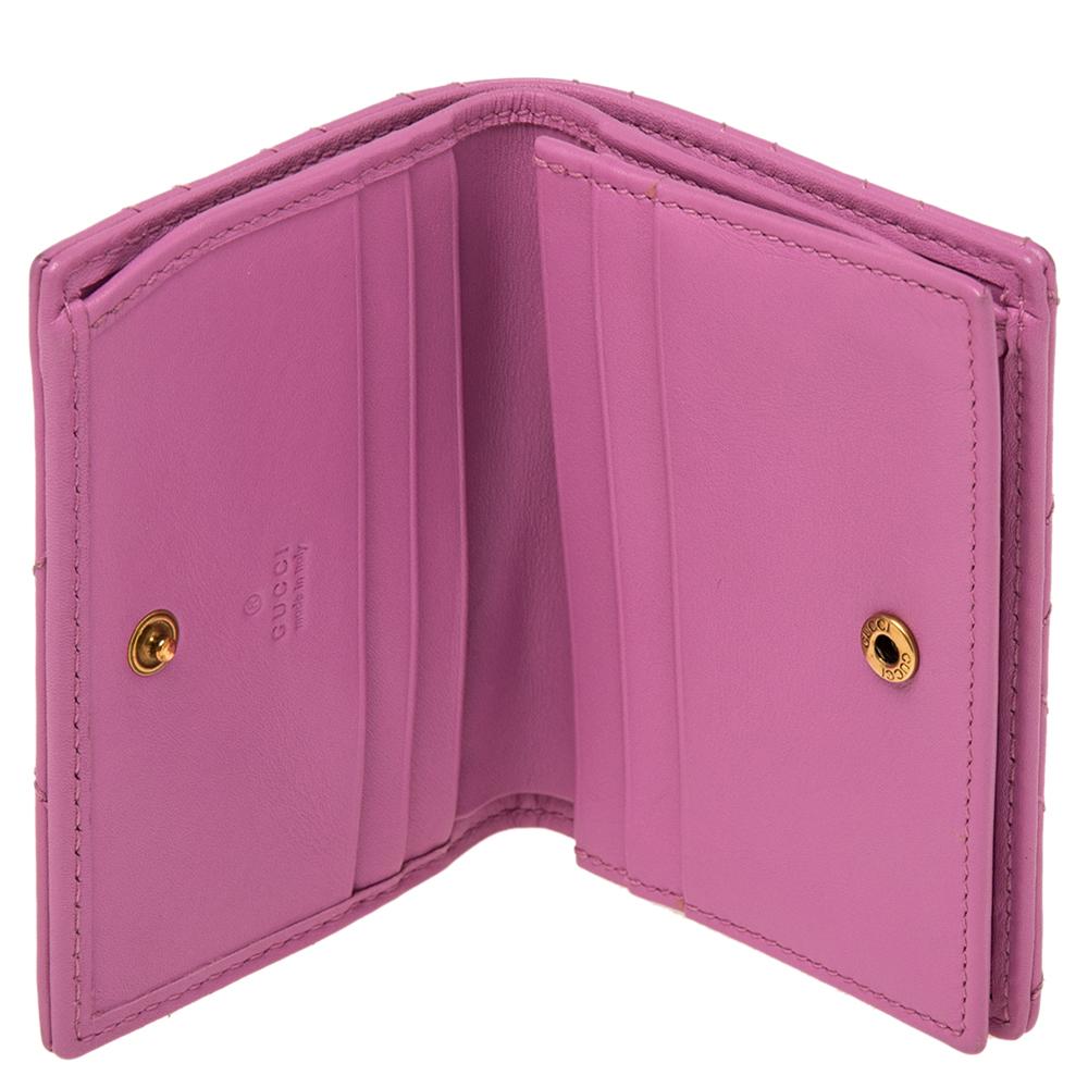 Gucci Pink Matelassé Leather GG Marmont Card Case 4