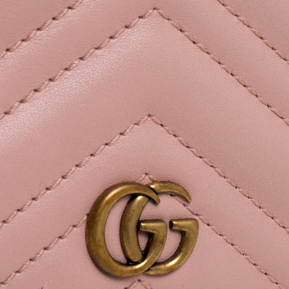 Gucci Pink Matelasse Leather GG Marmont Card Case 1