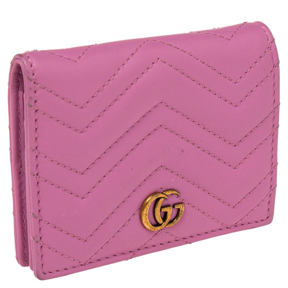 Gucci Pink Matelassé Leather GG Marmont Card Case 5