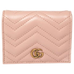 Gucci Pink Matelasse Leather GG Marmont Card Case