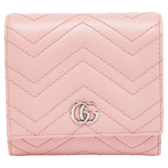 Gucci Pink Matelasse Leather GG Marmont Compact Wallet