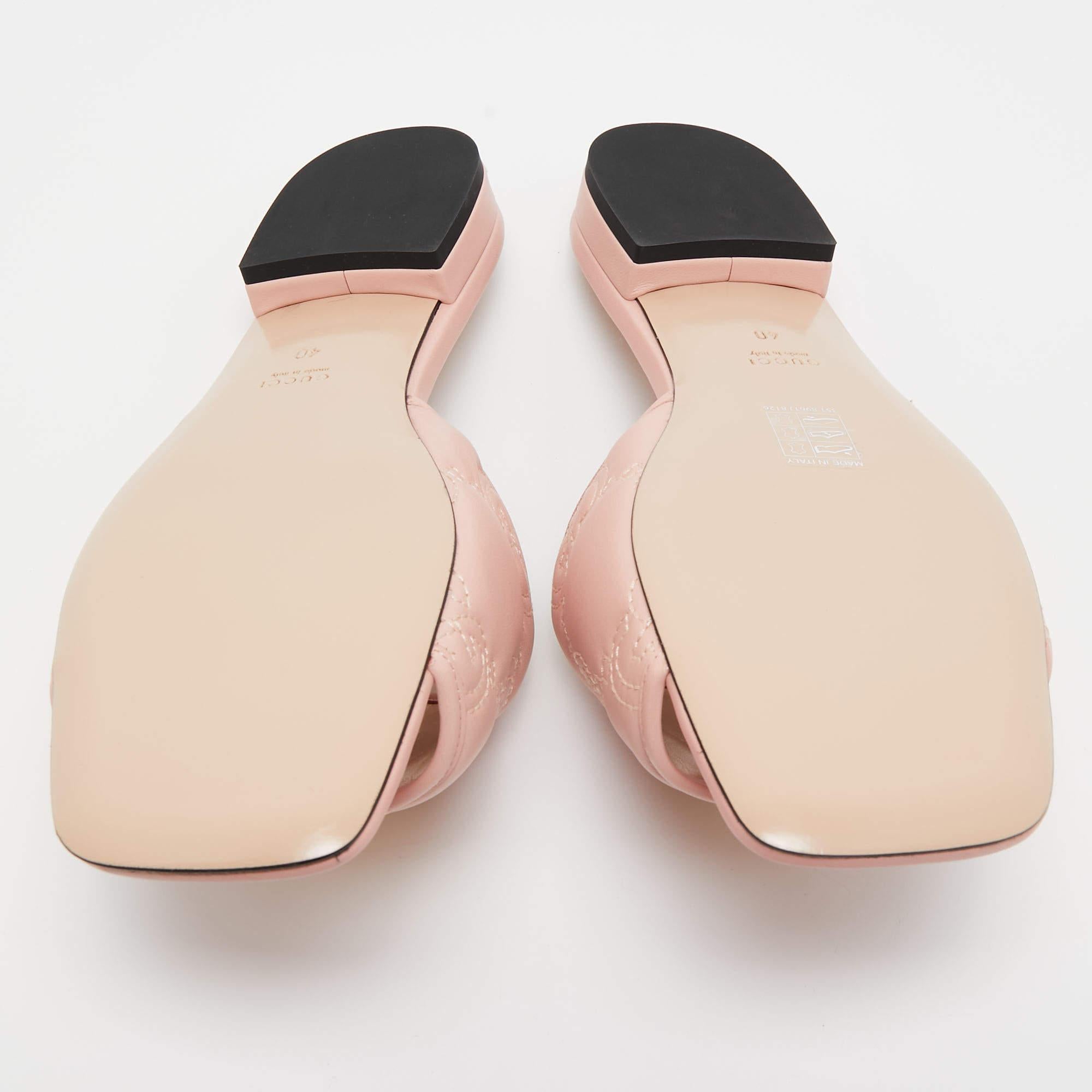 Gucci Pink Matelassé Leather GG Marmont Slide Sandals Size 40 2
