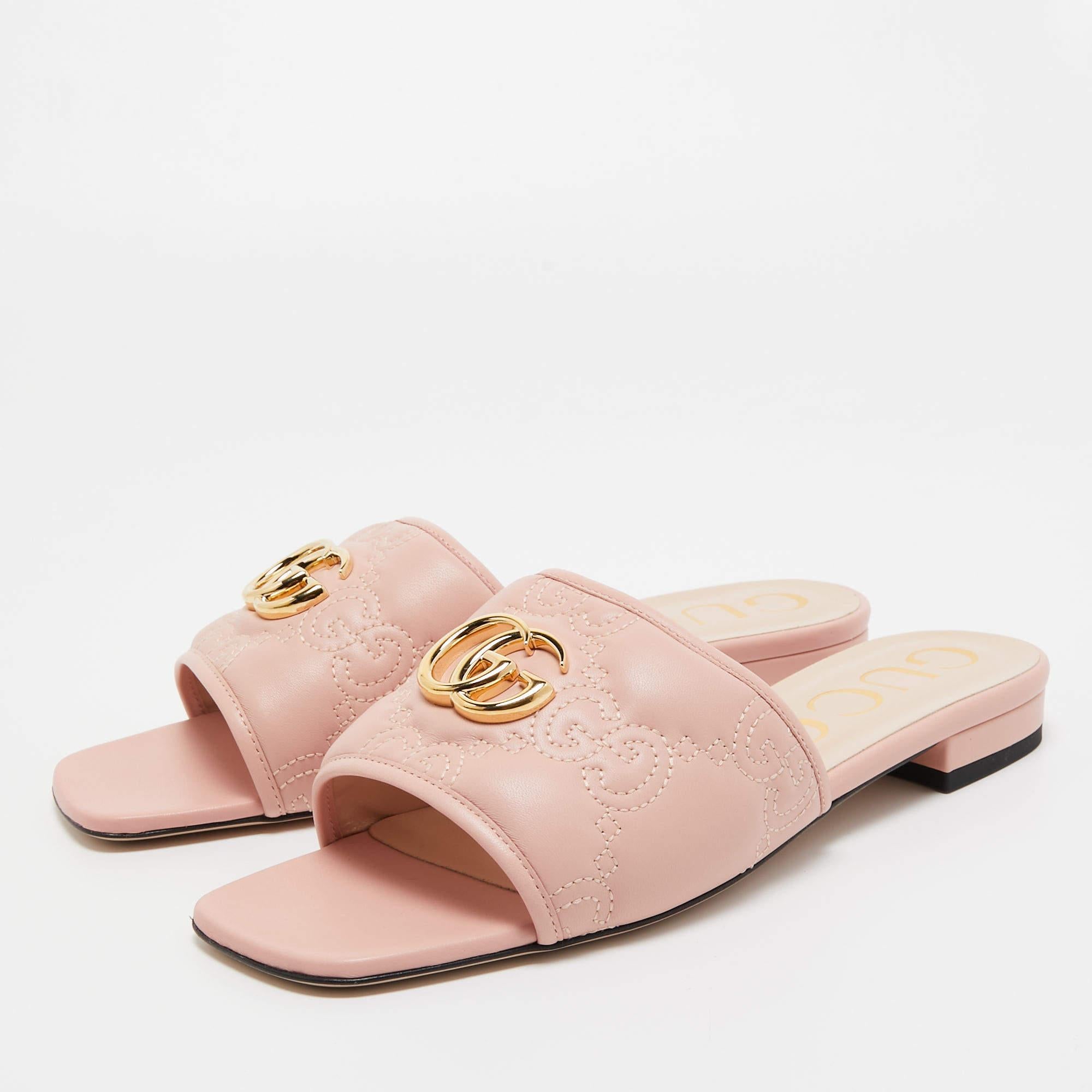 Gucci Pink Matelassé Leather GG Marmont Slide Sandals Size 40 3