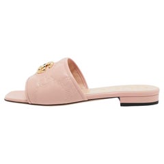 Gucci Pink Matelassé Leather GG Marmont Slide Sandals Size 40