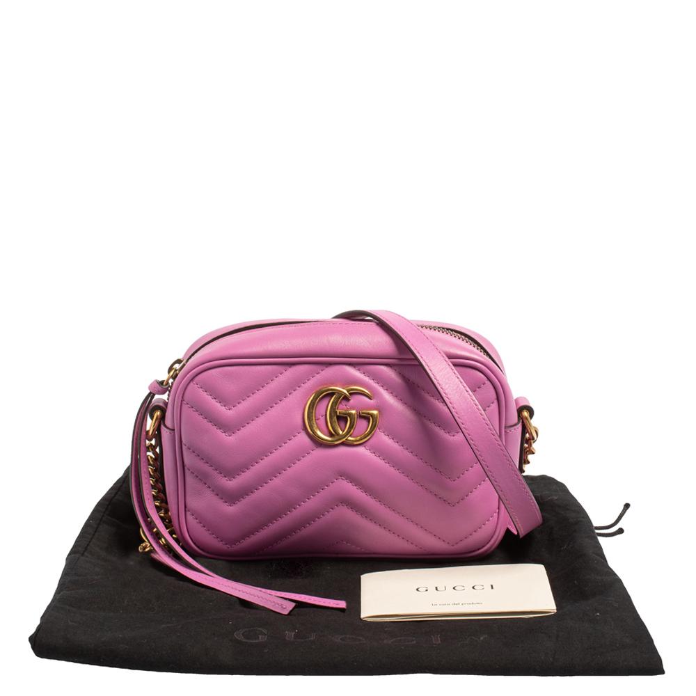 Gucci Pink Matelassé Leather Mini GG Marmont Crossbody Bag 5