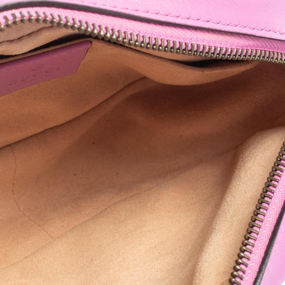Gucci Pink Matelassé Leather Mini GG Marmont Crossbody Bag In Excellent Condition In Dubai, Al Qouz 2