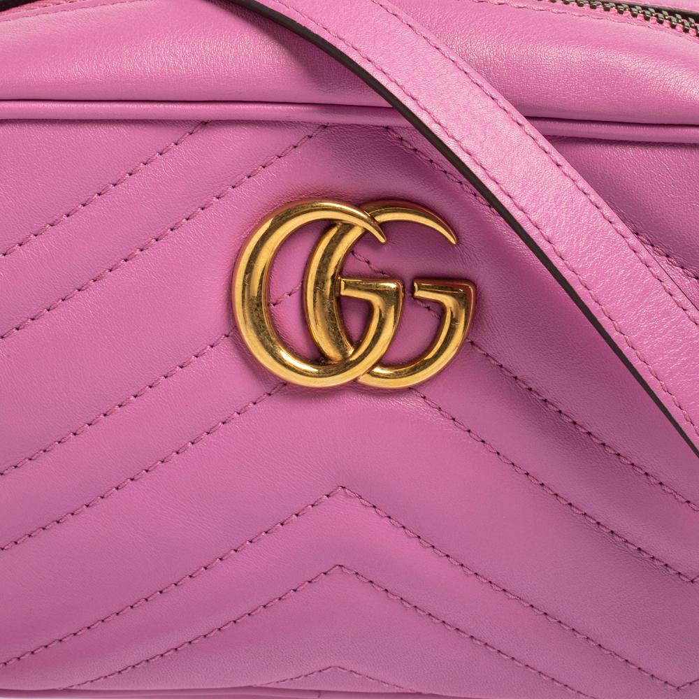 Women's Gucci Pink Matelassé Leather Mini GG Marmont Crossbody Bag