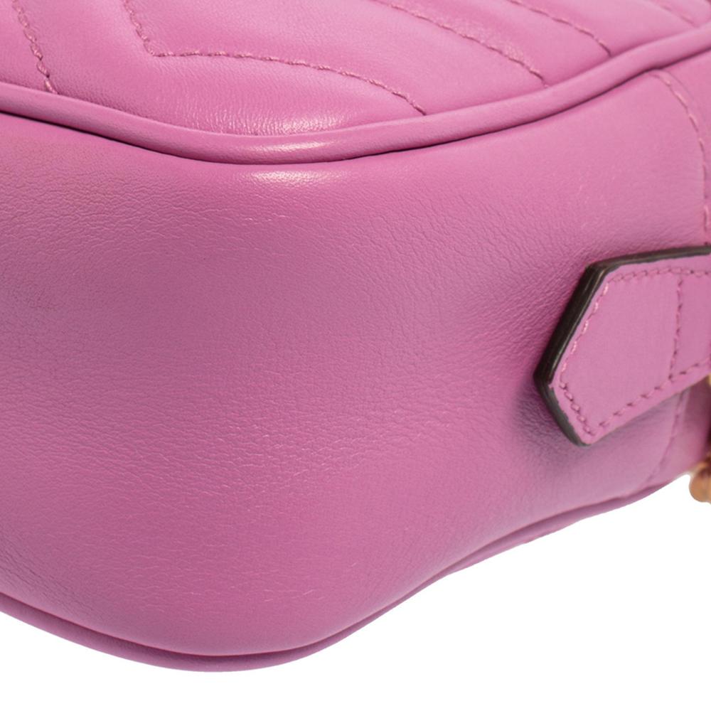 Gucci Pink Matelassé Leather Mini GG Marmont Crossbody Bag 2