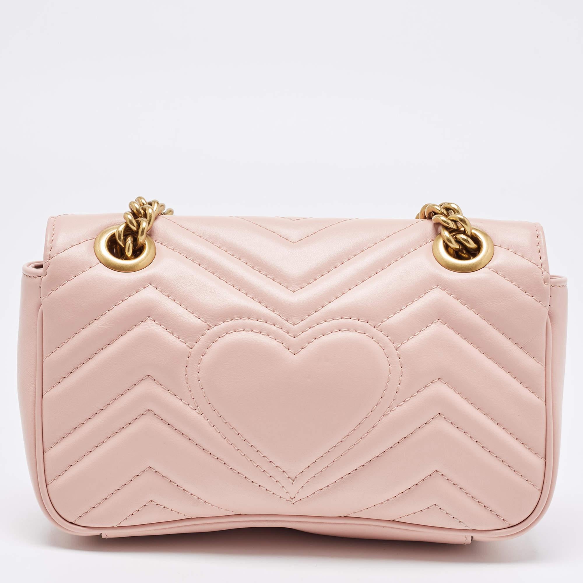 Gucci Pink Matelassé Leather Mini GG Marmont Shoulder Bag 7