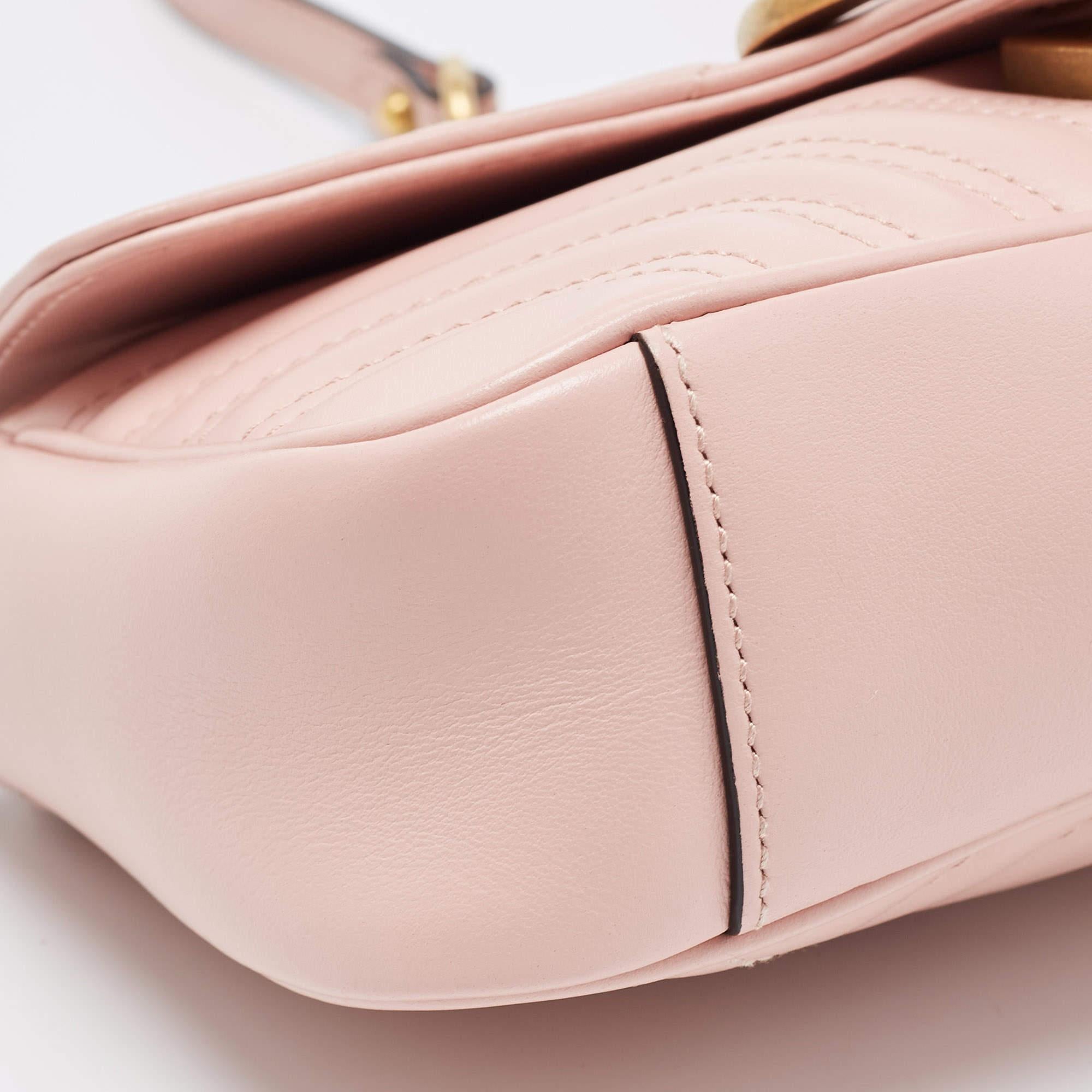 Gucci Pink Matelassé Leather Mini GG Marmont Shoulder Bag For Sale 8