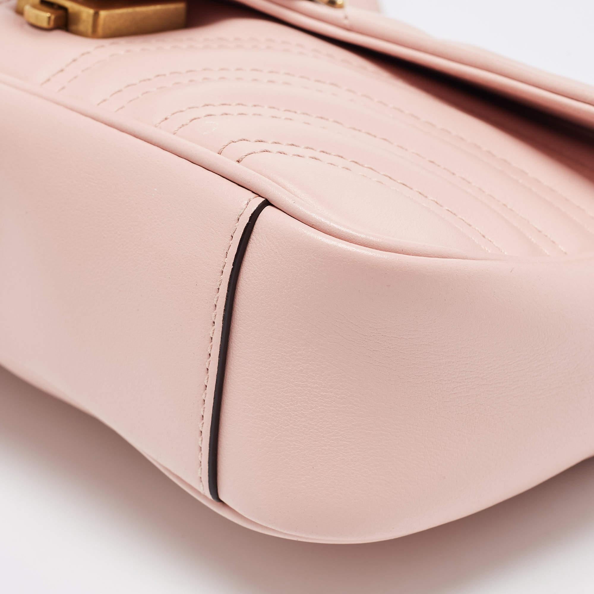 Gucci Pink Matelassé Leather Mini GG Marmont Shoulder Bag For Sale 9