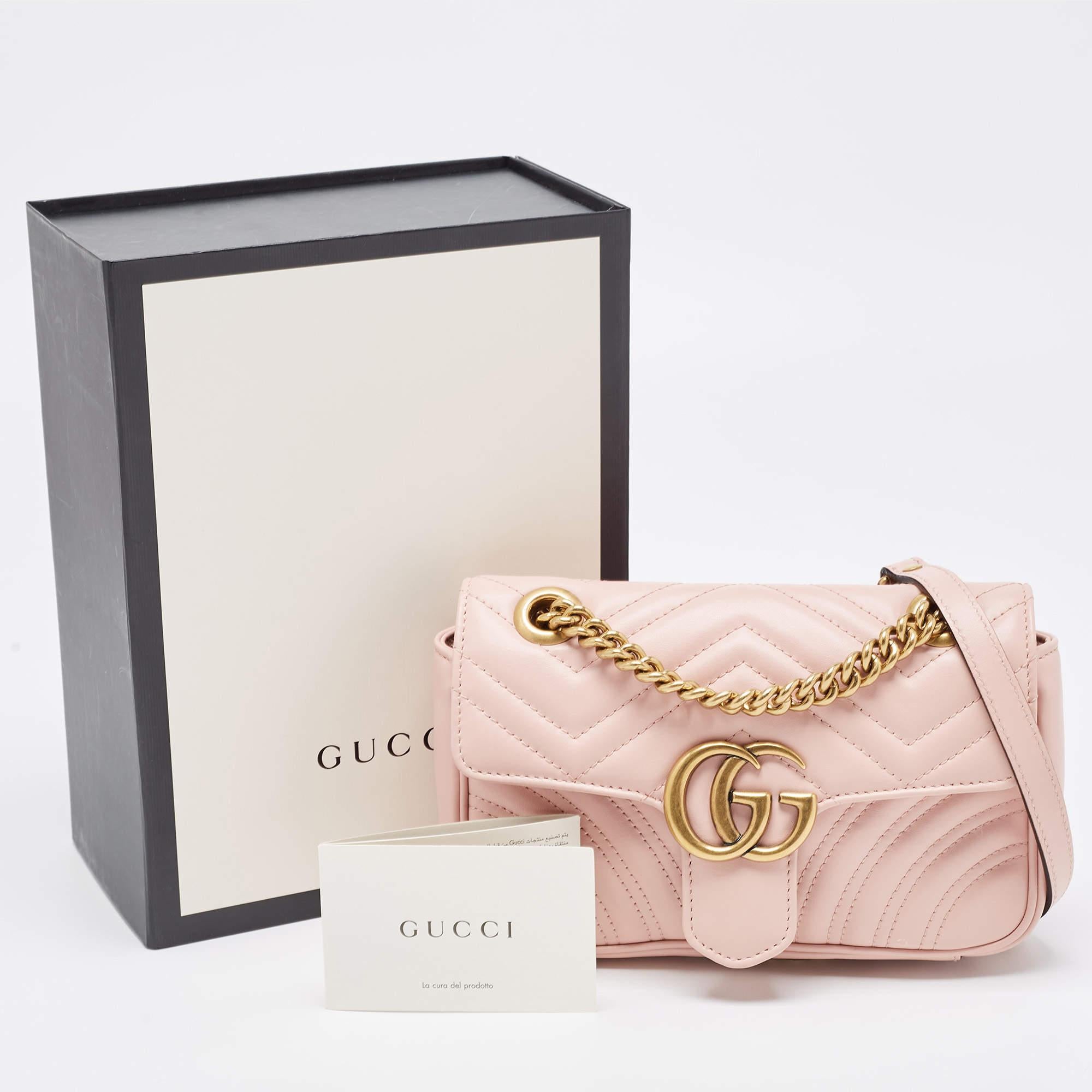 Gucci Pink Matelassé Leather Mini GG Marmont Shoulder Bag 10