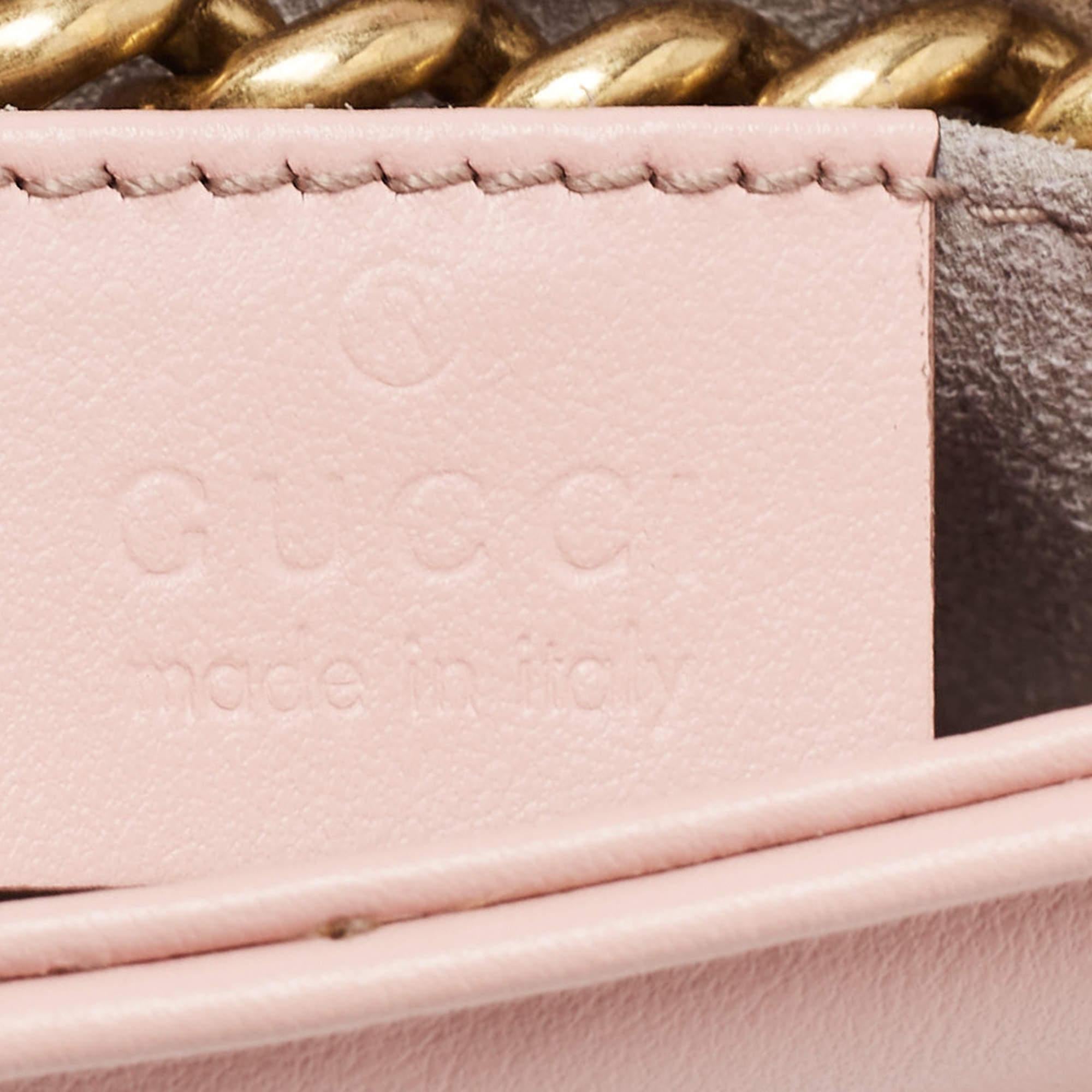 Women's Gucci Pink Matelassé Leather Mini GG Marmont Shoulder Bag For Sale