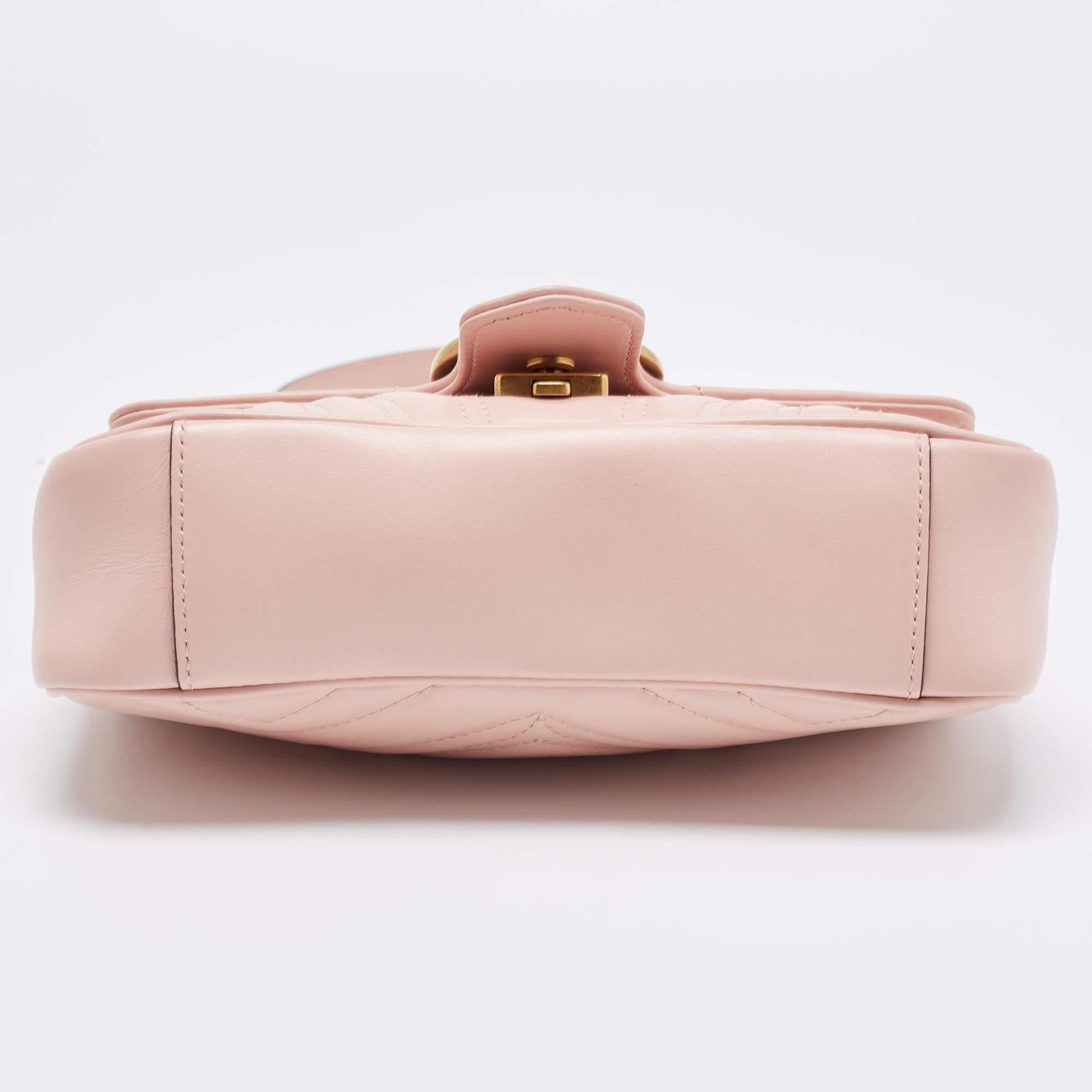 Gucci Pink Matelassé Leather Mini GG Marmont Shoulder Bag 1